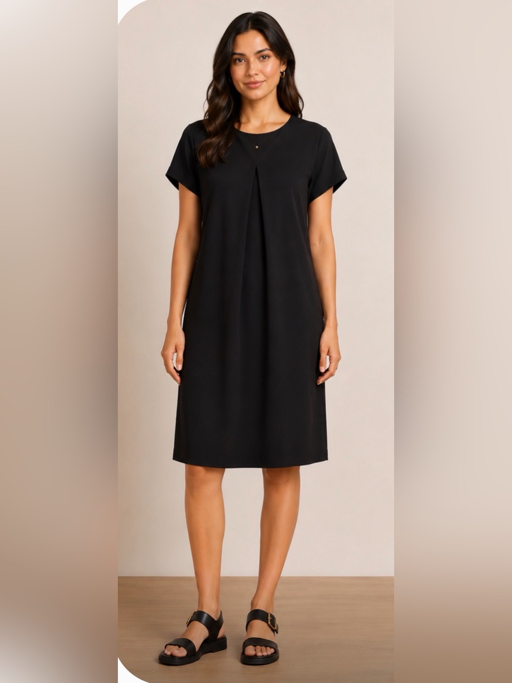 Cuyana 100% Silk T Shirt Tee Dress Black Modern Midi Maxi Size M